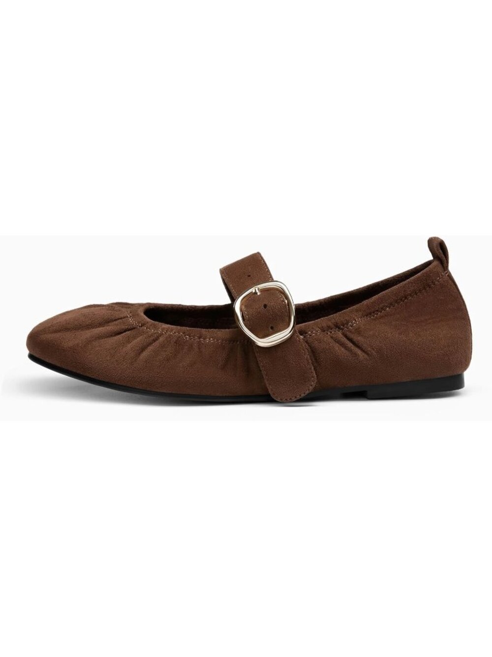 Women's Dark Brown Faux Suede Comfortable Slip On Ballet Ruched Round Toe Flats - Picture 5 of 6